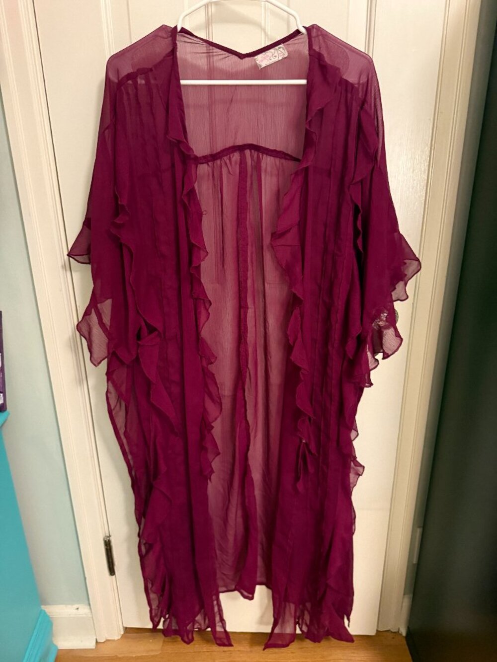 Free People Winter Valley Kimono – Sheer Longline Ruffle – One Size